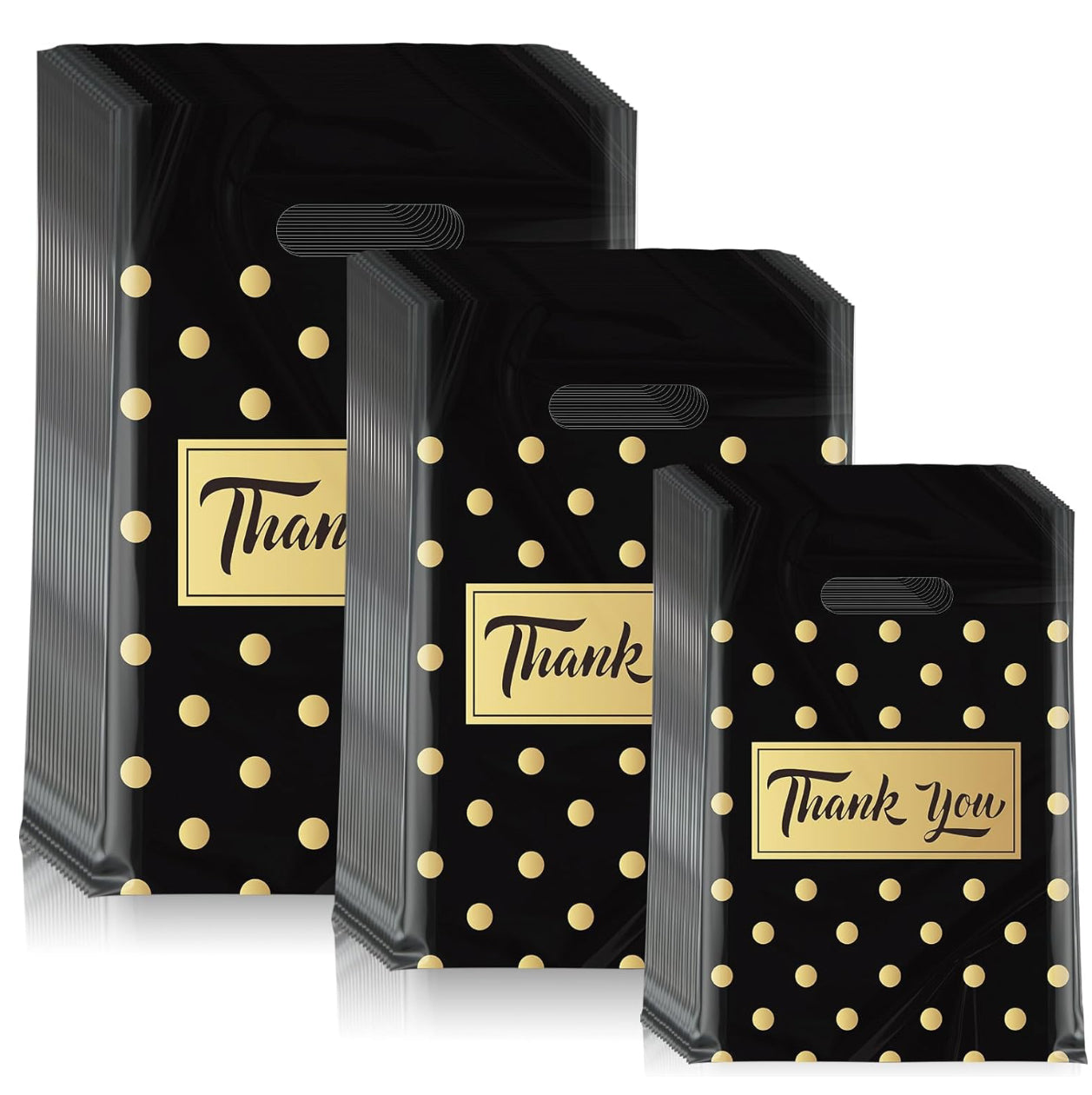 10 Bolsas de Agradecimiento Negro y Dorado